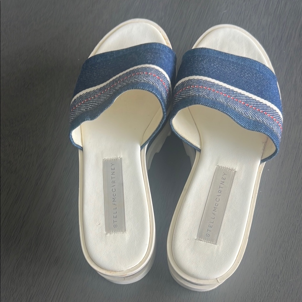 Stella McCartney Denim and White Mules